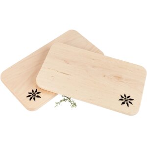 Schneidebrett aus FSC® Erle mit Laserschnitt 22,5 x 12,5 x 1,2 cm - Edelweiß geölt