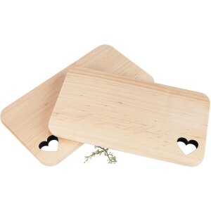 Schneidebrett aus FSC®-zertifizierter Erle mit Herz-Laserschnitt – 22,5 x 12,5 cm