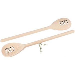 Holz Kochlöffel oval aus Buche - 30 cm - Geburtstagszahl Ausschnitt 80 Jahre