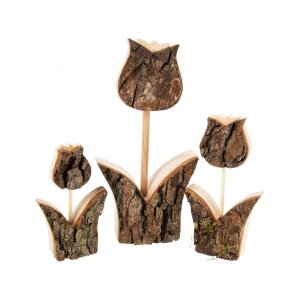 Handgefertigte Holz Tulpen aus Erle | Mit Rinde - Natürliche Holzdekoration -