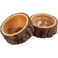 Holz-Futternapf aus Erle mit Glaseinsatz – 15...