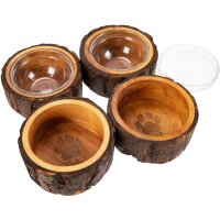 Handmade wooden food bowl for dog or cat with glass insert