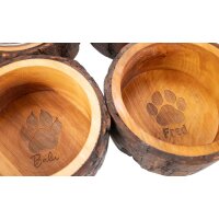 Handmade wooden food bowl for dog or cat with glass insert
