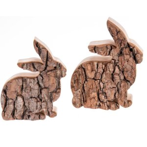 Handgefertigter Osterhase aus natürlichem Erleholz mit Rinde