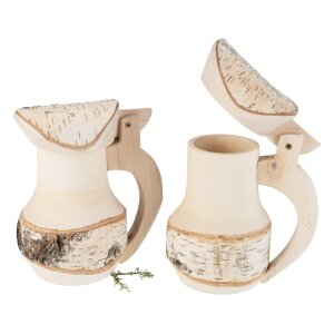 Wooden decorative beer mug made of birch with bark and lid - approx. 0.33 liters