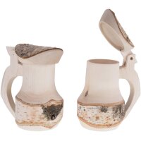 Wooden decorative beer mug made of birch with bark and lid - approx. 0.33 liters