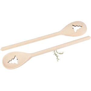 Holz Kochlöffel oval aus Buche - 30 cm - mit Tannen Baum Auschnitt