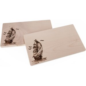 Cutting board on FSC® maple wood 26 x 15 x 1.5 cm with sailing ship motif