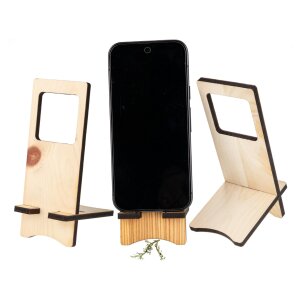 Sustainable wooden smartphone holder | For standing or hanging made of Swiss stone pine