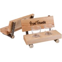 Holz Schnapsbank rustikal mit Rinde mit zwei Schnapsglas...