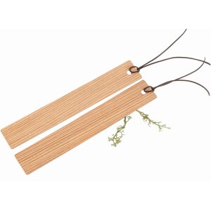 Larch wood bookmark with leather strap | 150x25mm - for book lovers
