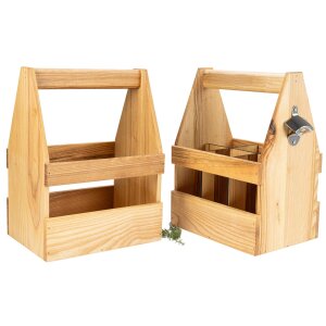 Stabiler Bierträger aus Eschenholz - 6er Flaschenträger - mit Flaschenöffner silber