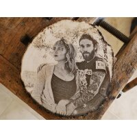 Tree disk with engraving round 24 - 28 cm with