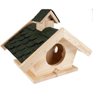 Robustes Vogelhaus aus Fichtenholz mit Grünem Bitumendach