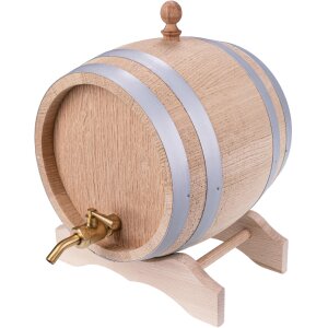 2L oak barrel with brass tap - schnapps barrel ideal for whisky, wine & more
