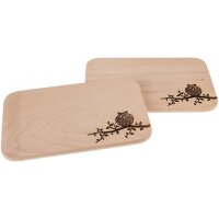 Schneidebrett FSC® Erle 26 x 15 cm - Eule auf Ast -