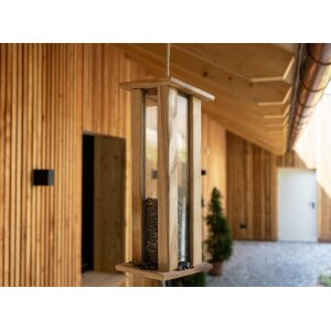 Moderne Vogel Futterstation aus Geölter Europäischer Esche - Echtes Glas