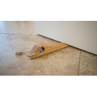 Wooden door stopper door wedge made of oiled ash with cord