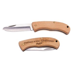 Child-safe wooden carving knife - personalized pocket knife with a name of your choice