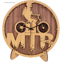 Mountain biker wall clock made of custom wood | With silent radio-controlled movement