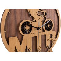 Mountain biker wall clock made of custom wood | With silent radio-controlled movement