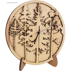 Wanduhr mit Wald Panorama aus Wunschholz und geräuschlosem Funk-Uhrenwerk