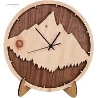 Wanduhr mit Bergpanorama aus Wunschholz und...