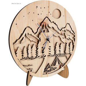 Outdoor & Camping Wanduhr aus Wunschholz mit geräuschlosem Funk-Uhrenwerk