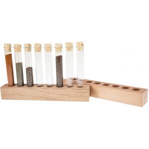 Beech wood spice rack with 8 test tube containers - 30cm