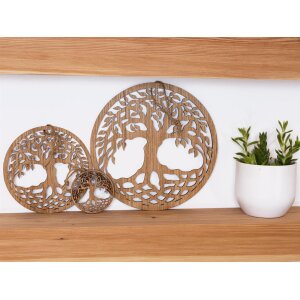 Holz Wandbild / Fensterbild Baum des Lebens aus Geölter FSC® Eiche 10 x 10 x 0,4 cm mit Hanfkordel