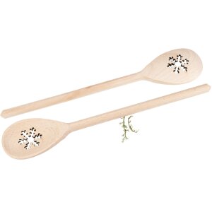 Kochlöffel aus Buche – 30 cm, oval mit Schneeflocken-Ausschnitt