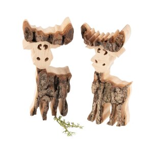 Rustic Christmas moose made of solid alder wood with bark - handmade 9 x 5 cm