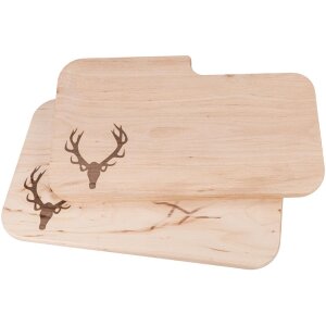 Schneidebrett mit Messerschlitz FSC® Erle 26 x 15 x 1,2 cm mit Motiv Branding Geweih - roh