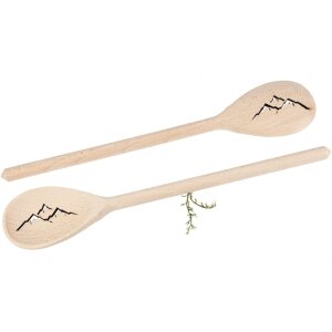 Wooden cooking spoon made of beech wood - 30 cm - oval - with mountains