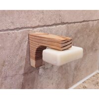 Magnetic soap holder made of larch wood for bathroom and kitchen