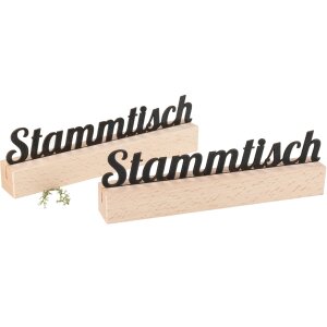 Holz Tischaufsteller aus Buche mit Kreidetafel - Stammtisch Schriftzug