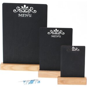 Holz Tischaufsteller aus Buche mit Kreidetafel - Speisekarte DIN A6