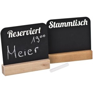 Holz Tischaufsteller aus Buche mit Kreidetafel - Stammtisch Schild