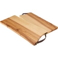 Oiled ash cutting board with tree edge with leather...