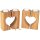 Two-part tea light holder heart made of oiled oak with glass and tea lights