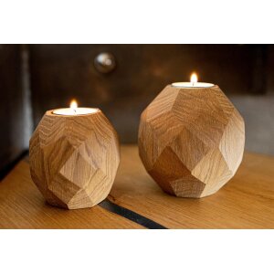 Oiled oak tealight holder set | diamond-cut balls with tealight in glass