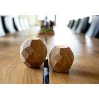 Oiled oak tealight holder set | diamond-cut balls with tealight in glass