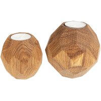 Oiled oak tealight holder set | diamond-cut balls with tealight in glass