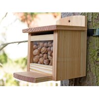 Squirrel feeder made of European larch - including nut dispenser / food box