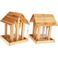 Larch Bird Feeder Oiled with Glass Arched Window 32 x 25 cm