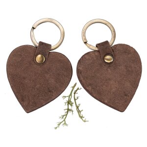 Herzförmiger Leder-Schlüsselanhänger | Dunkelbraun mit Messingring