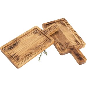 Wooden serving board - Oiled and flamed oak tray with handle - 30 x 13.9 x 2 cm