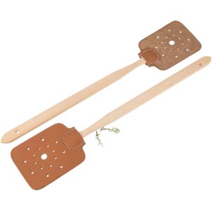 Fliegenklatsche aus Buche und Kunstleder mit faire Chance Loch