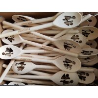 Customized wooden cooking spoon 30 cm oval with laser engraving / cut Two engravings up to 5 cm² -