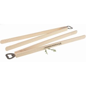 Personalized wooden barbecue tongs with bottle opener 43 cm - Incl. laser engraving up to 5 cm²